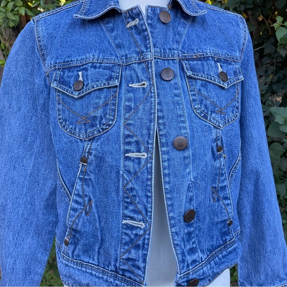 Denim Jean Jacket Cropped Bill Blass Woman’s  Size PETITE Small - Picture 3 of 8